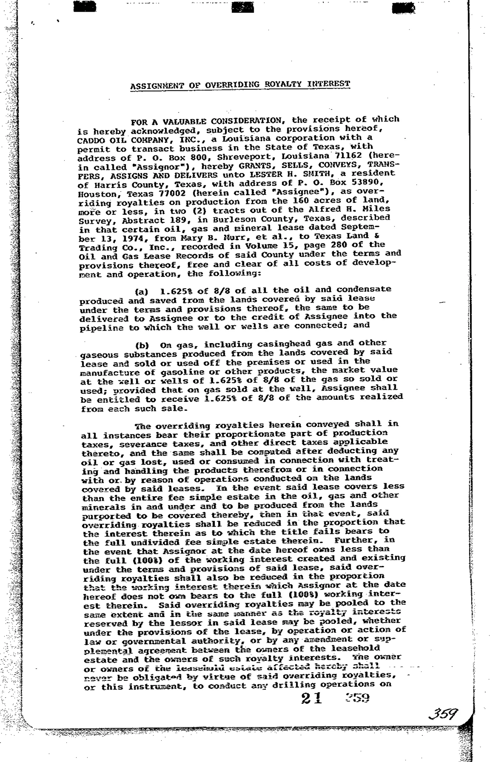 Caddo Oil Co Inc. - Recorded Asg Orr Royalty Intr (Vol. 21, Page 359)